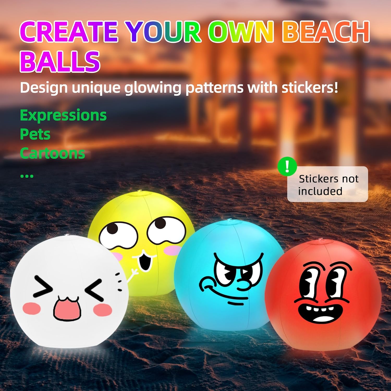 4 Pack Light-Up Beach Balls, 16” Glow-in-the-Dark Inflatable Pool Toys, Floating Balls with 16 Colors and 4 Lighting Modes, Perfect for Kids' Outdoor and Indoor Games, Swimming Pool Party Decorations