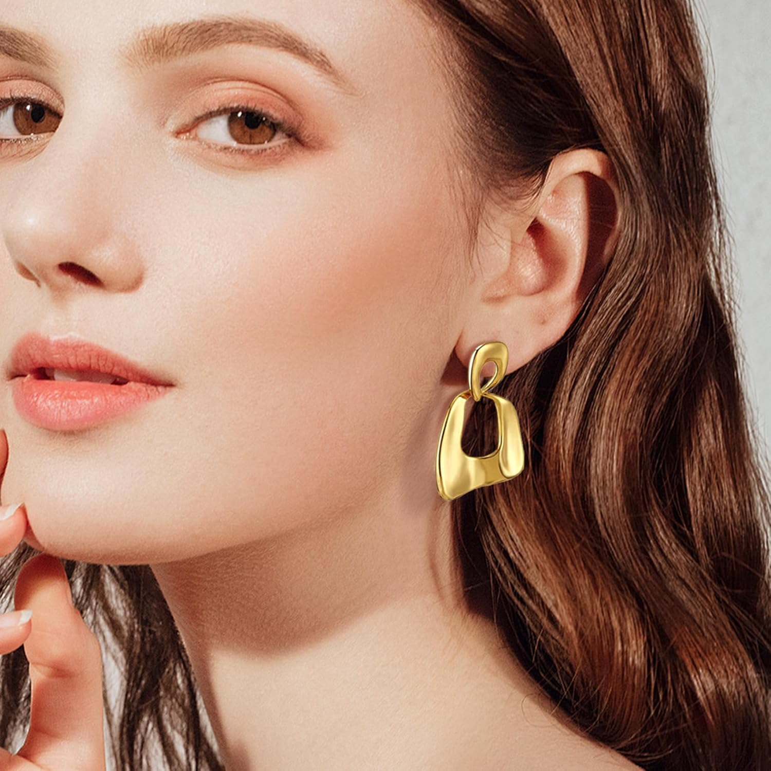 Chunky Gold Door Knocker Dangle Earring for Woman,Statement Vintage Geometric Hammered Earing Wedding Prom Jewelry Gift - Image 2