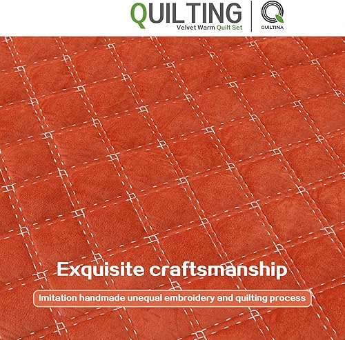 Miniatura 5 de QUILTINA Juego de edredón cálido de terciopelo holandés, tamaño individual, juegos de edredón de imitación hechos a mano acolchados de calidad para