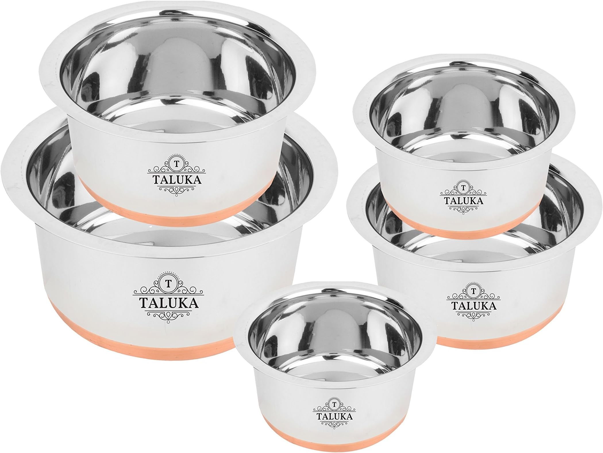 Taluka Stainless Steel Copper Bottom Tope Steel Topia Bhaguna- 5 PC Set Cookware Capacity:- (1 Liter, 1.5 Liter,2 Liter, 3 Liter, 3.5 Liter)