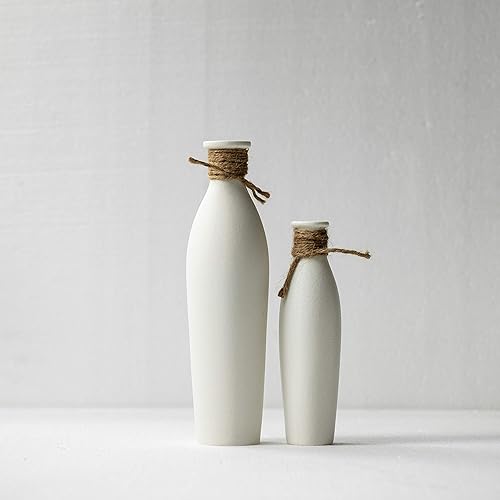 Miniatura 7 de Kimisty Juego de 2 jarrones de cerámica blanquecina, pequeños jarrones de cerámica, decoración de jarrones de estilo rústico, juego de jarrones