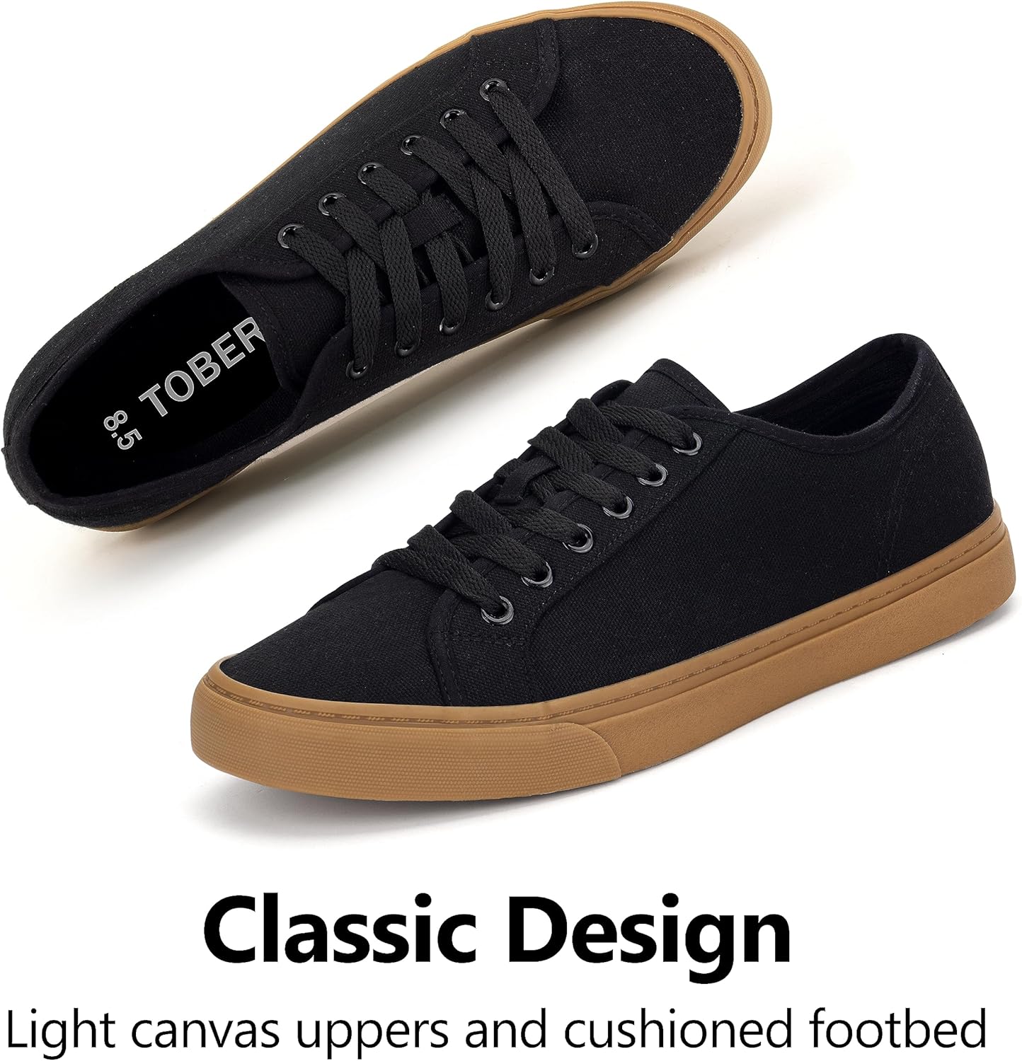 Men's Black Classic Low Top Shoes Canvas Fashion Sneaker with Soft Insole Causal Dress Shoes for Men Comfortable Walking Shoes - Image 4