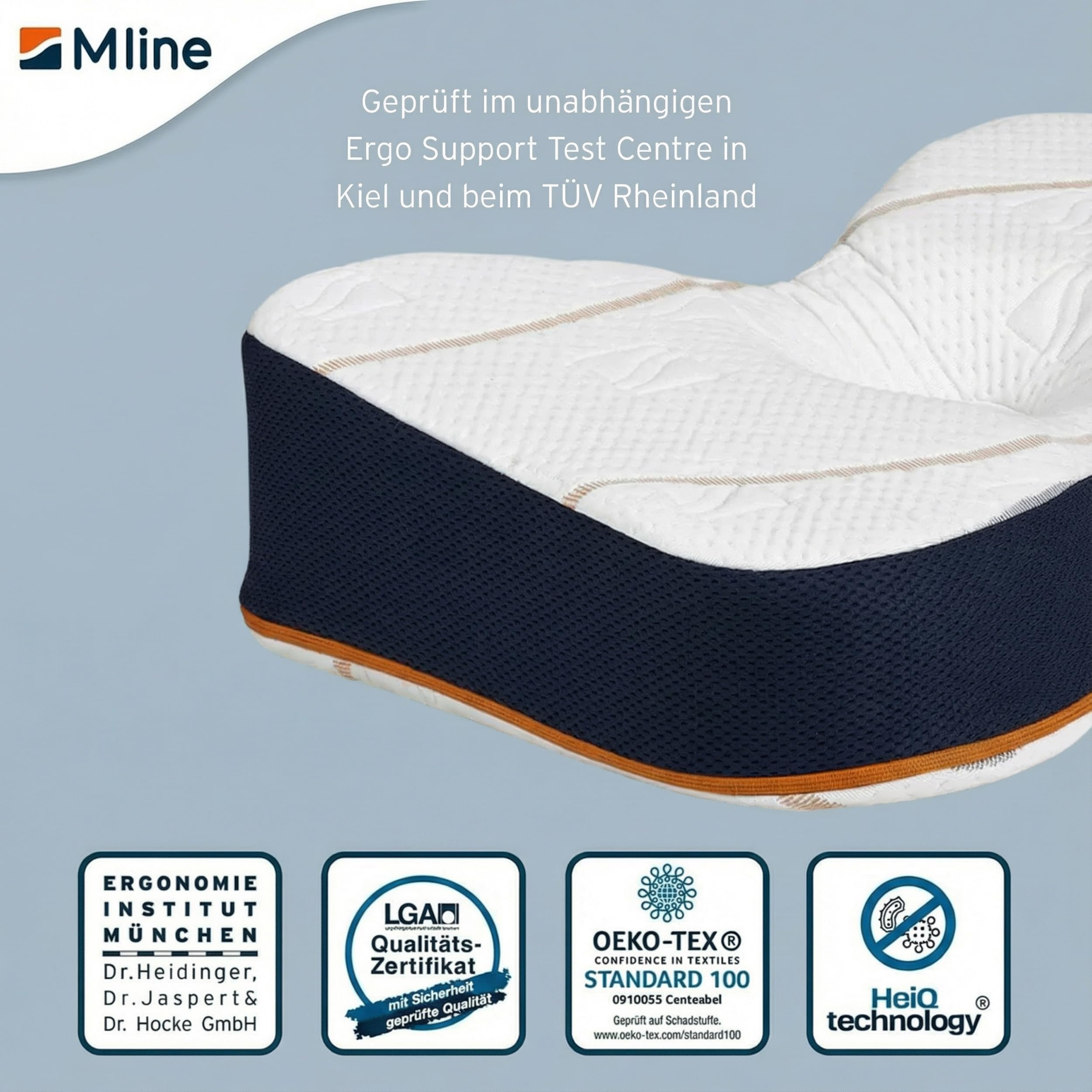 M LINE Athletic Pillow Orthopädisches Kissen mit 2X Kissenbezug (weiß) – Seitenschläferkissen & Ergonomisches Kopfkissen – Schmetterlingskissen gegen Nackenschmerzen – Optimale Lüftung – 50 x 35 x 12