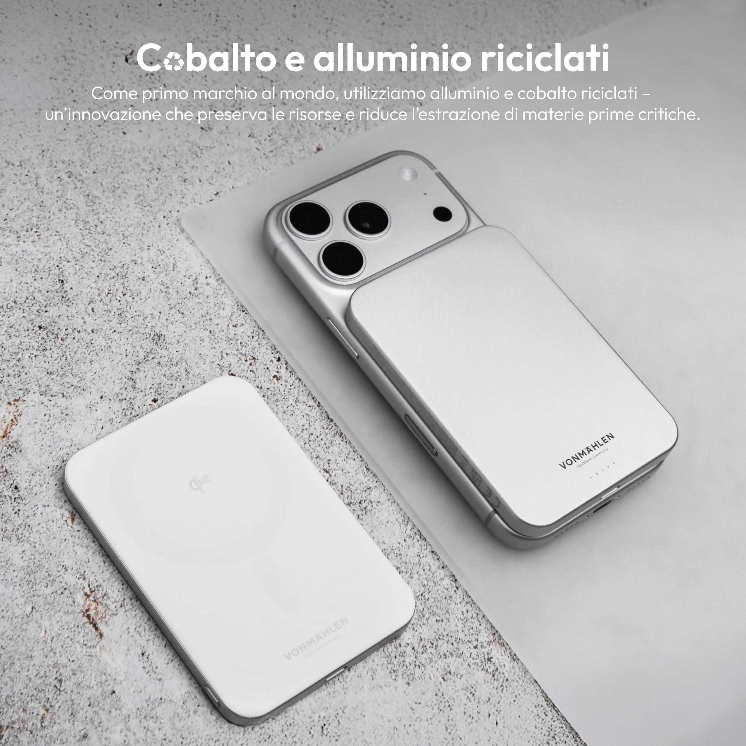 Vonmählen Evergreen Mag - Powerbank Magnetica Ultra-Sottile da 5000mAh, Ricarica Veloce Wireless e USB-C PD, QI2 Certificata - Nero