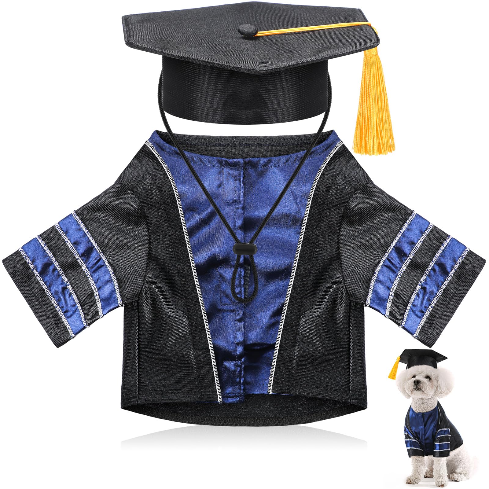 Geyoga Dog Cat Graduation Cap and Gown Set Washable Small Dog Costume Puppy Black Graduation Hat with Tassel Pet Holiday Party Costume Accessory(M)