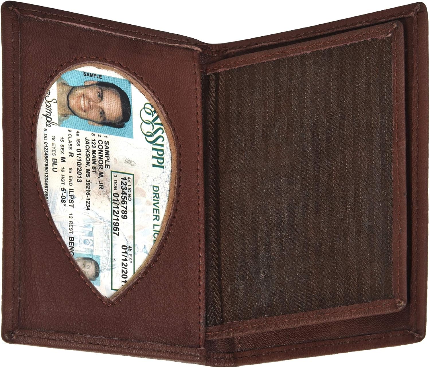 Leatherboss Genuine Leather Police Shield Shape Badge Holder Bifold Wallet, Dark Brown