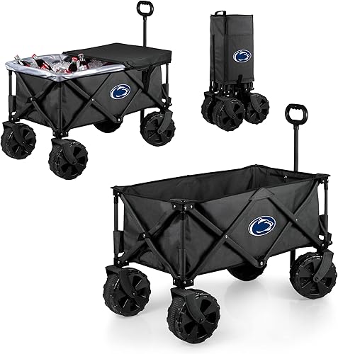 Miniatura 8 de PICNIC TIME NCAA Adventure Wagon Elite - Vagón de playa plegable todo terreno con ruedas grandes, tapa superior de mesa y forro suave para enfriar,