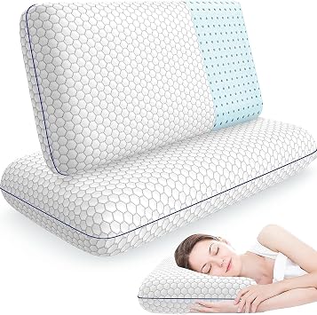 CushyOasis Memory Foam Pillows for Side, Back and Stomach Sleepers, Set of 2, Bed Pillow with Washable Cover and Breathable Mesh, Bed Pillow for Sleeping Grey,Queen Size