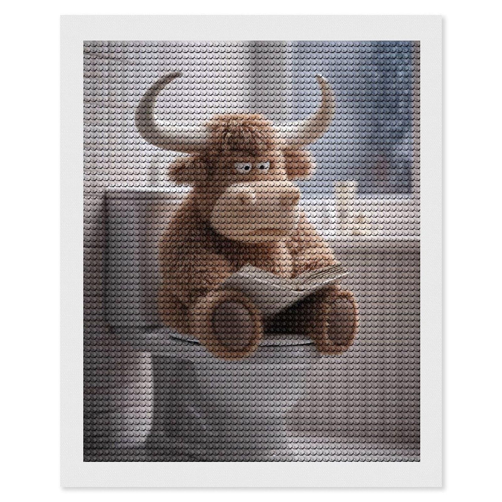 Junmoney Plush Highland Cow Reading on Toilet Diamond Painting Canvas Set 16"x20", Satisfying Creative Project, Easy to Follow Symbols, Fun Craft Experience