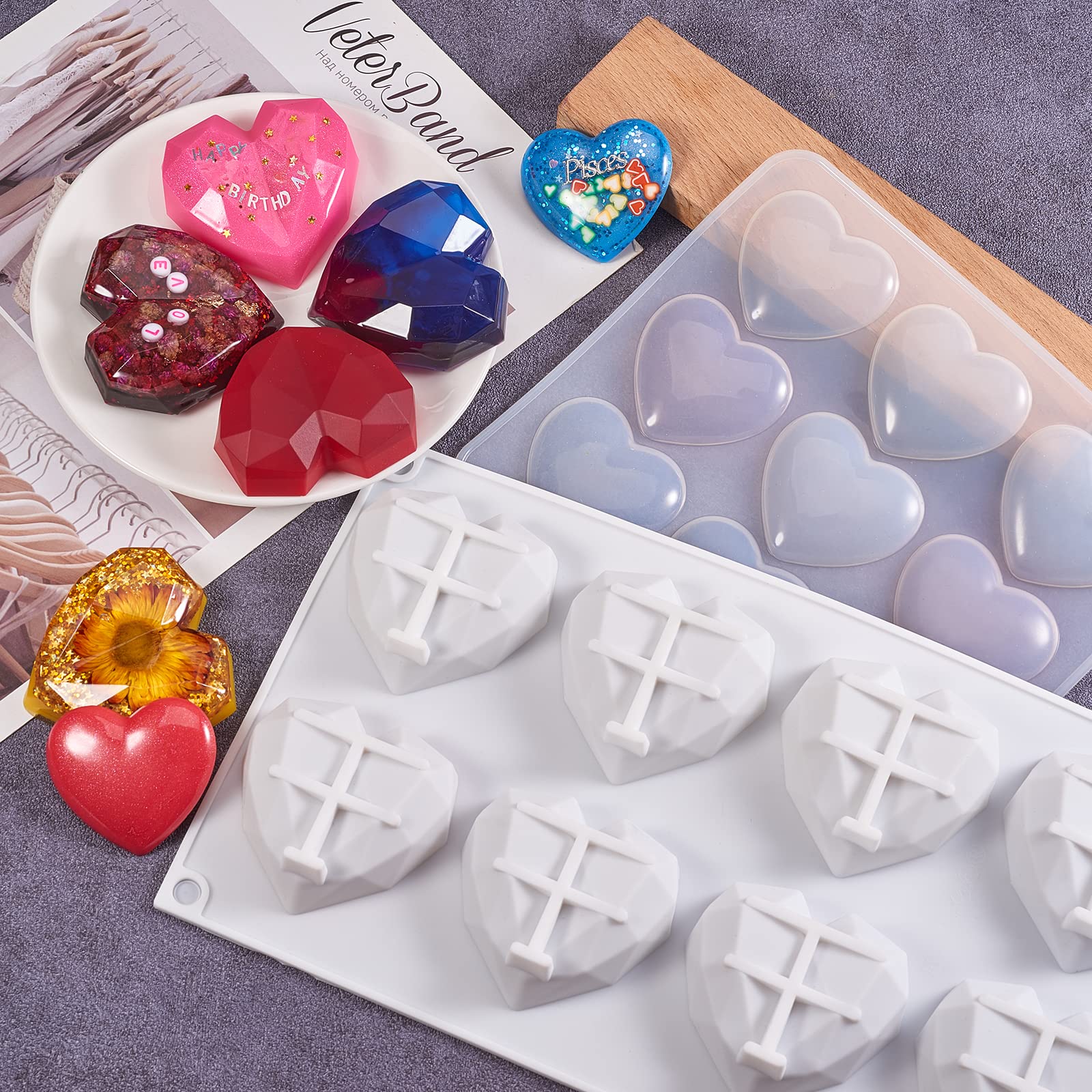 Stampini Per Resina A Forma Di Cuore - 2 Modelli 3D In Silicone, Per Ciondoli E Decorazioni - Foto 2