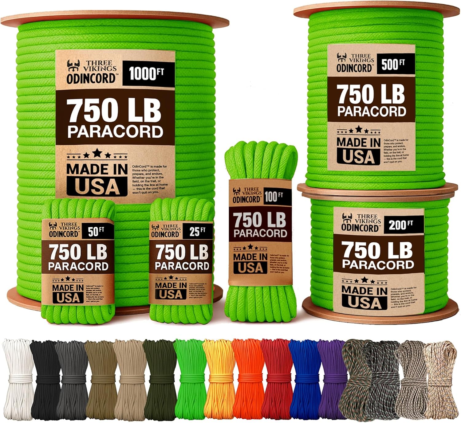 Paracord Rope - Made in USA - 750lb - 100% Nylon - Type IV - 11 Strand Core - Continuous Spools - Stronger Then Paracord 550 Cord