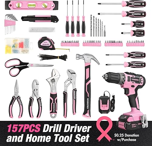 Miniatura 6 de WORKPRO Juego de herramientas de reparación de precisión de 33 piezas y kit de herramientas para el hogar WORKPRO 157PCS rosa con taladro