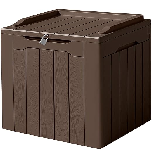 Devoko 31 Gallon Waterproof Outdoor Storage Box Resin Deck Box Lockable and UV Resistant for Patio Furniture,Garden Tools (Brown)