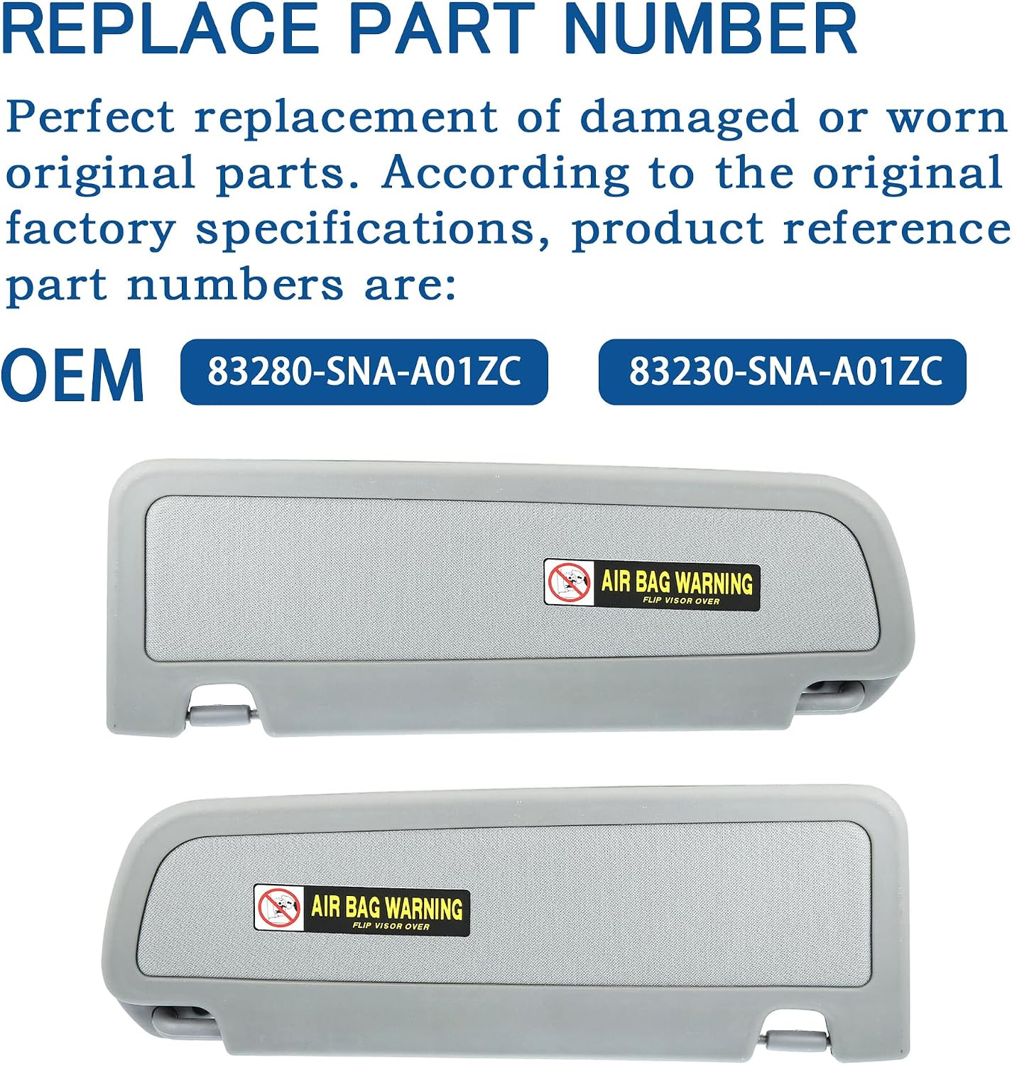 A Pair Gray Sun Visor Compatible with Civic 2006-2008 83280-SNA-01ZC 83230-SNA-A01ZC