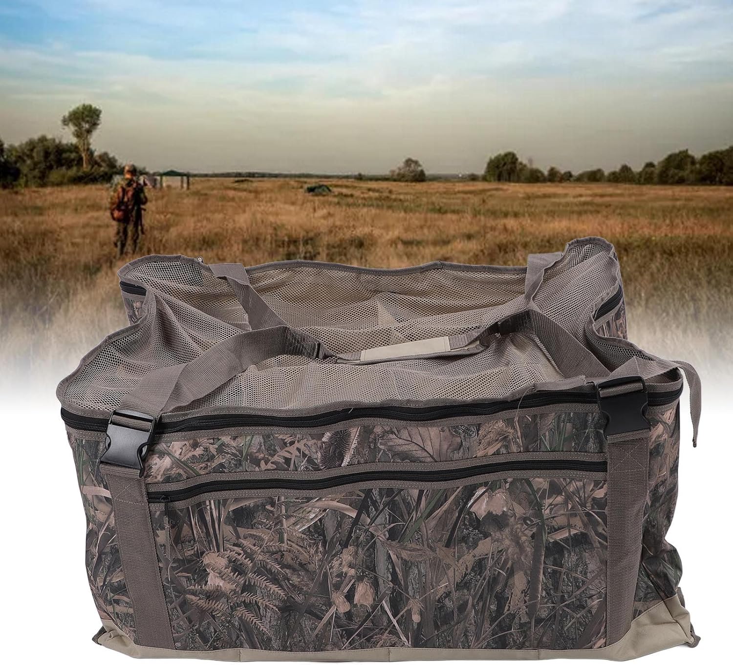 Camouflage Duck Decoy Bag, Oxford Cloth Material, 12 Slotted Design for Waterfowl Goose Decoys, with Mesh Cover, Ideal for Outdoor Camping