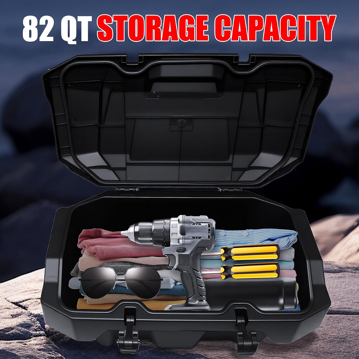 82QT UTV Forward Cargo Box for Polaris RZR XP 1000 XP4 1000 2024 2025 Accessories, Waterproof Dust Free Rear Bed Tool Large Storage Bin w/ 2 Lockable Latches, Replace OEM #2889611