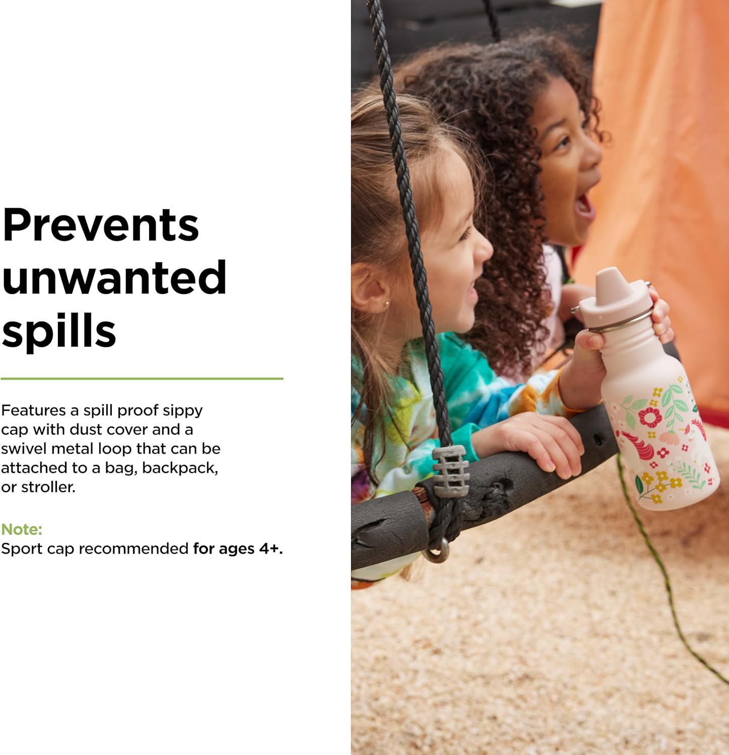 Klean Kanteen 12 oz Classic Kid's Sippy Bottle - For Little Hands - With Dust Cover & Attachable Loop - Durable, BPA-Free, Stainless Steel Material - Fits Interchangeable Caps - Rainbows - Image 3