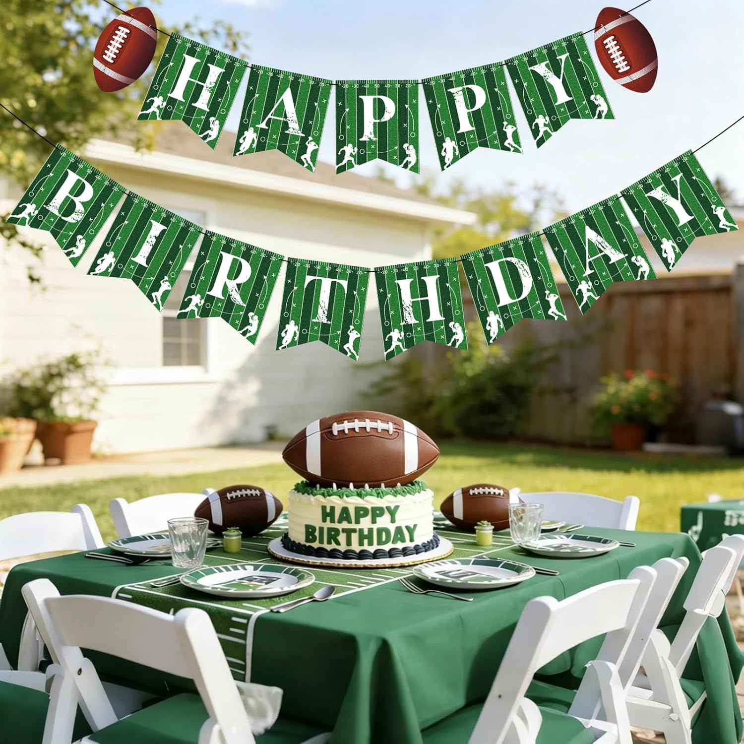 Hooqict Football Happy Birthday Banner Birthday Party Decorations Football Party Banner Garland for Sport Theme Game Day Decorations Tailgate Party Supplies