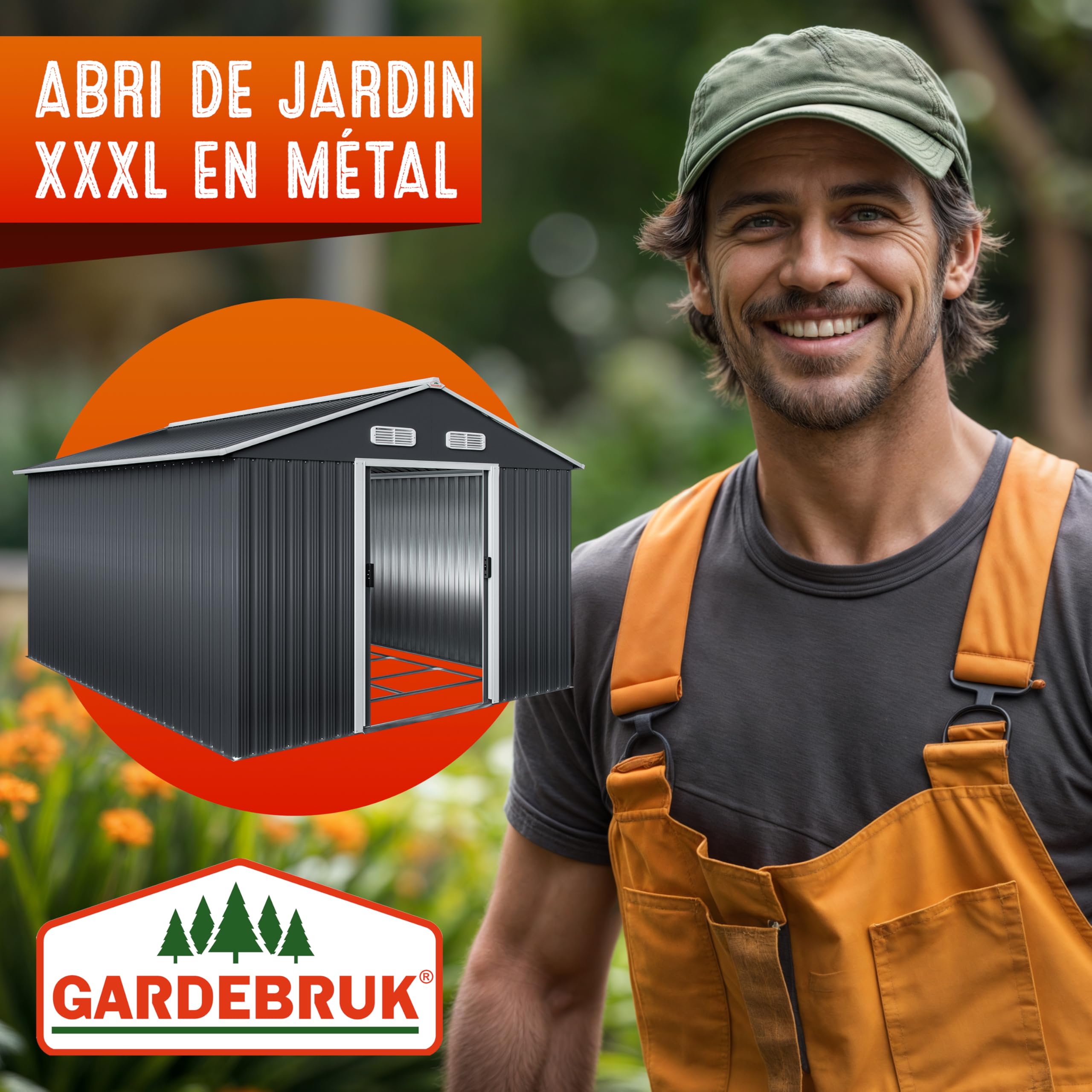 GARDEBRUK® Abri de Jardin métal XXXL 8m² Fondation 315x260x180cm Porte coulissante Anthracite cabane de Jardin cabanon Rangement Outils 15m³