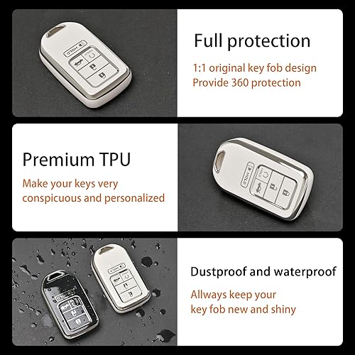 Miniatura 4 de Funda para llavero Honda  Funda de TPU suave para llavero Honda Accord Civic CRV Pilot Odyssey Smart Key Fob Cover, Blanco
