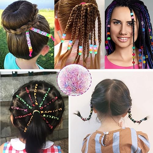 Miniatura 7 de Juego de 1605 cuentas de pelo para trenzas para niñas con banda elástica de goma, color caramelo, acrílico, Mickey, corazón, estrella, alfabeto,