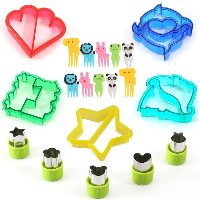 MESMERISER 20pcs Sandwich Cutters for Children, Bread Sandwich Cutter, Cookie Cutters, Pastry Cutter, Stainless Steel Fruit Shape Cutters & Food Pick Forks for Kids Lunchbox, for Baking & Party