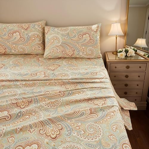 Miniatura 2 de Brandream Paisley Bedding - Juego de sábanas de lujo de 800 hilos, 100% algodón egipcio, bolsillo profundo, 4 piezas, tamaño King