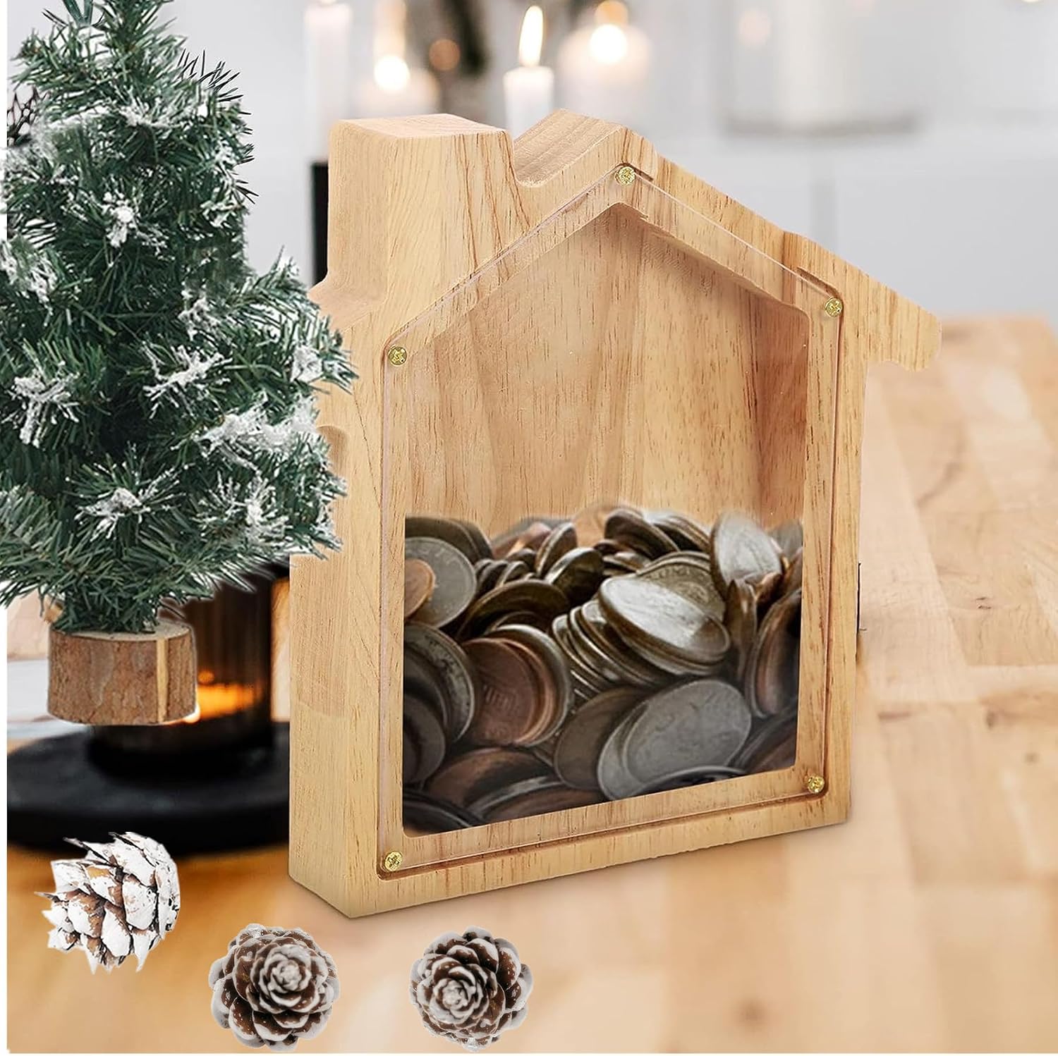 alfyng Wooden Piggy Bank, Personalized House Coin Bank, Paint and Decorate House Money Bank Craft Box, Makes a, Decor or Savings Piggy Bank for DIY