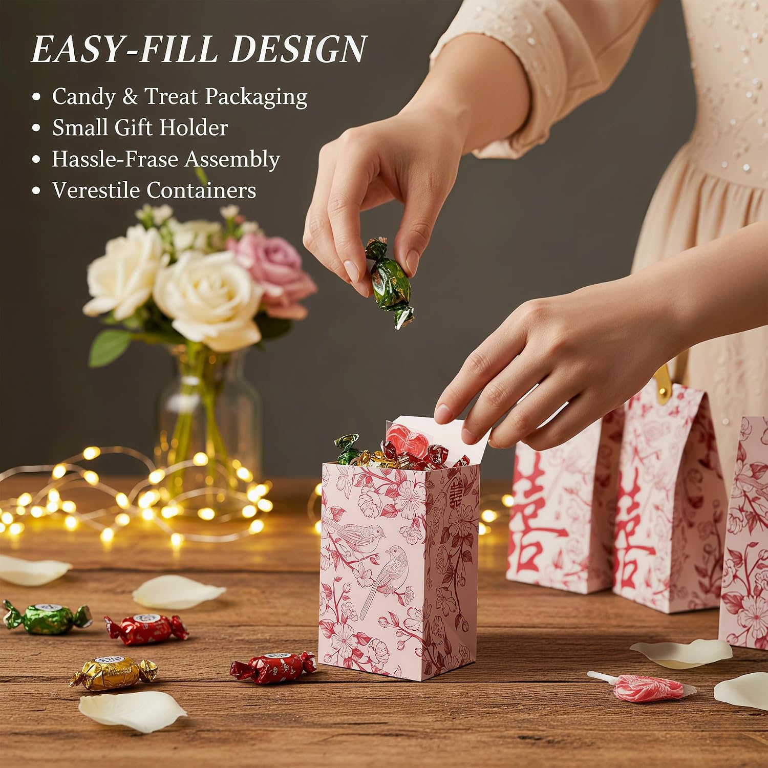 HannaFires 50-Piece Chinese Wedding Favor Boxes Set - Elegant Candy & Gift Containers with Double Happiness & Lovebird Design for Engagement, Party Return Gifts & Wedding Celebrations
