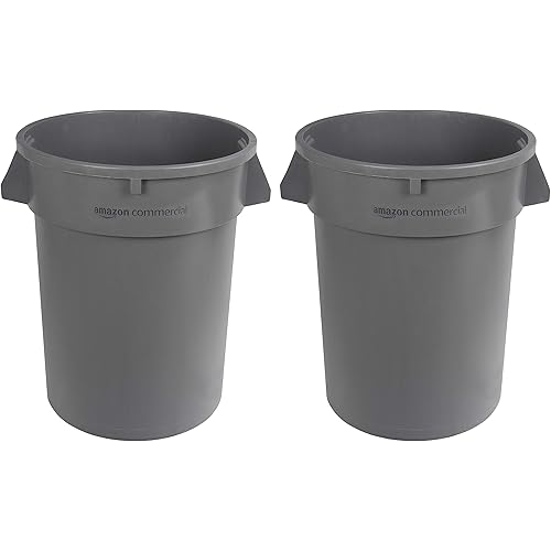 AmazonCommercial 32 Gallon Heavy Duty Round Trash/Garbage Can, Grey, 2-pack