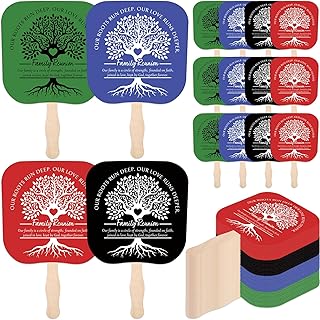 24 Pcs Family Reunion Favors Remembering Our Roots Fans Paper Handheld Tree Fan with Handle Family Reunion Decorations Gifts for Gathering Housewarming Wedding Adoption Anniversary Party