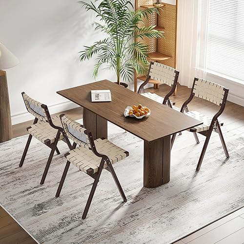 Miniatura 7 de Soohow Sillas plegables de madera, sillas plegables de madera para interiores, sillas de comedor apilables para cocina y comedor, asiento tejido y