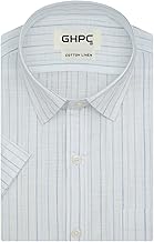 GHPC Cotton Linen Striped Half Sleeves Regular Fit Formal Shirt for Men