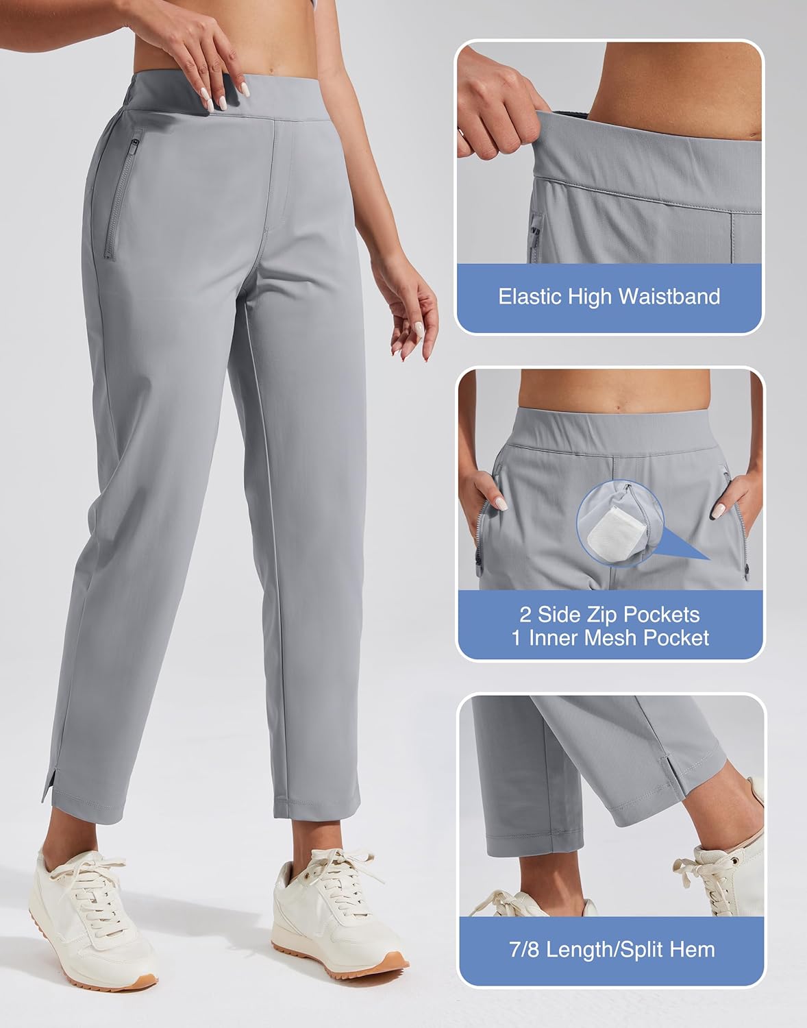 Pioneer Camp Womens Golf Pants with Zip Pockets High Waisted Stretch 7/8 Ankle Dress Work Business Casual Slacks Travel Pants - Image 4