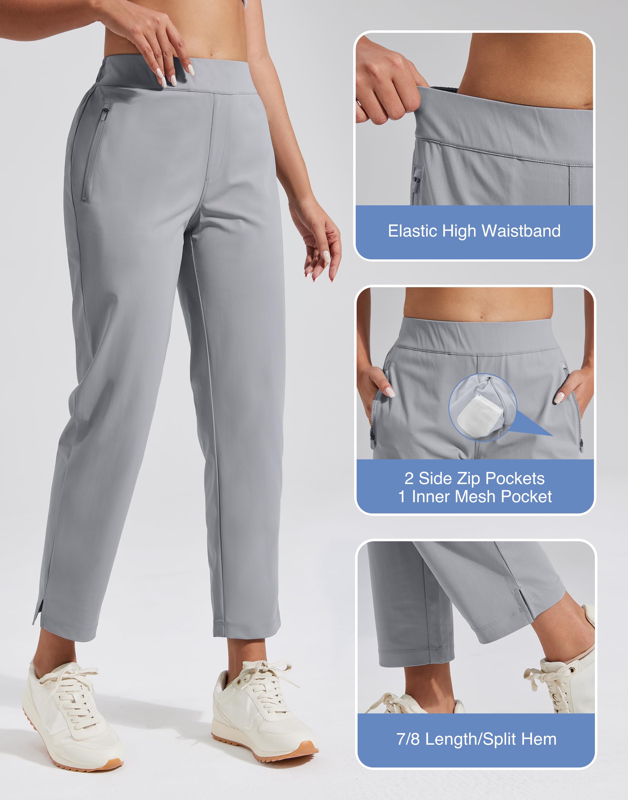 Pioneer Camp Pantalon de golf pour femme avec poches zippées Taille haute Extensible 7/8 Cheville Robe Travail Business Casual Pantalon de voyage