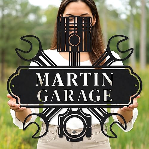 Miniatura 76 de Letrero personalizado de taller de garaje para hombres – Arte de pared de metal con nombre personalizado para entusiastas de autos, constructores y