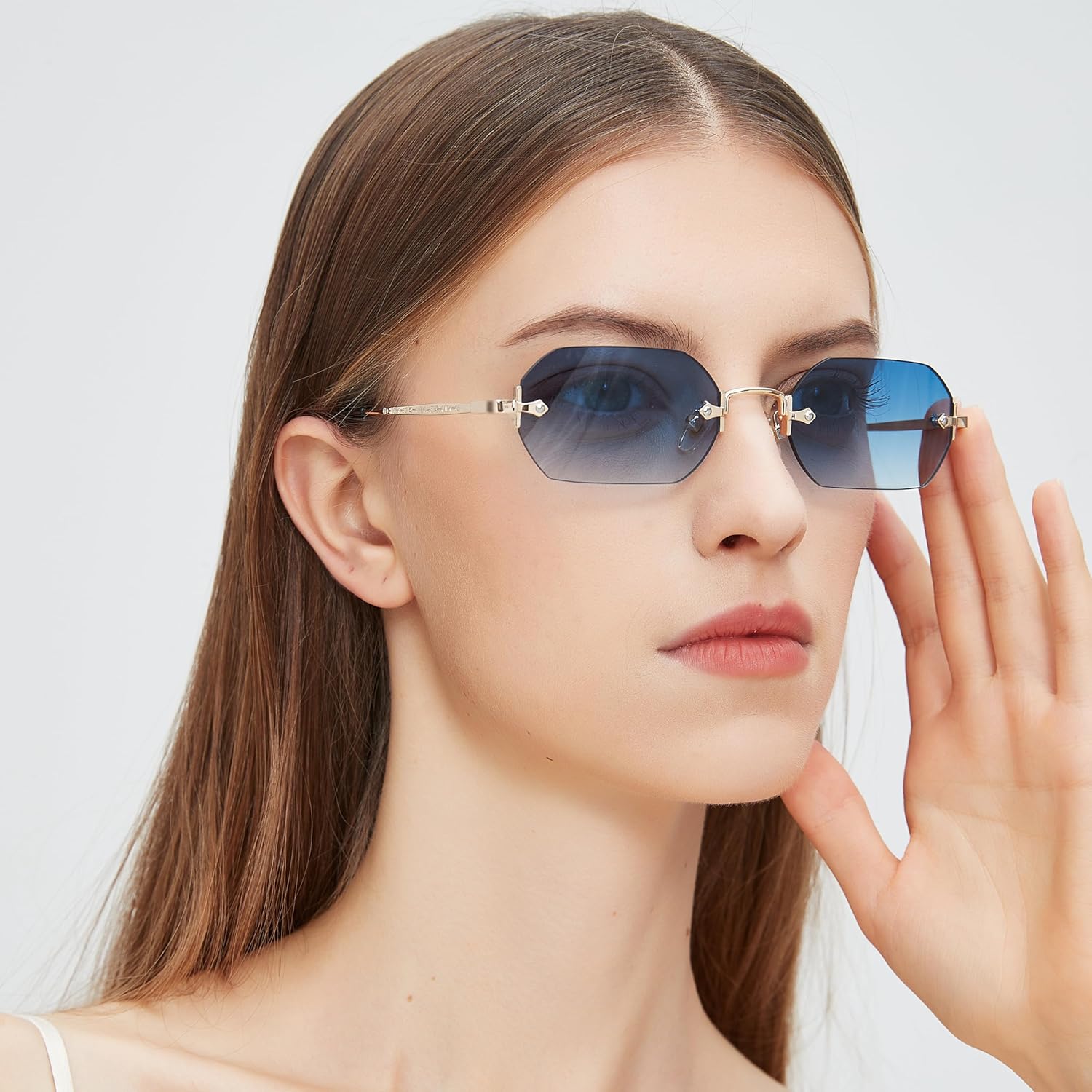 WDZAYXC Retro Rimless Sunglasses for Women Men Rectangle Sunglasses - Image 3