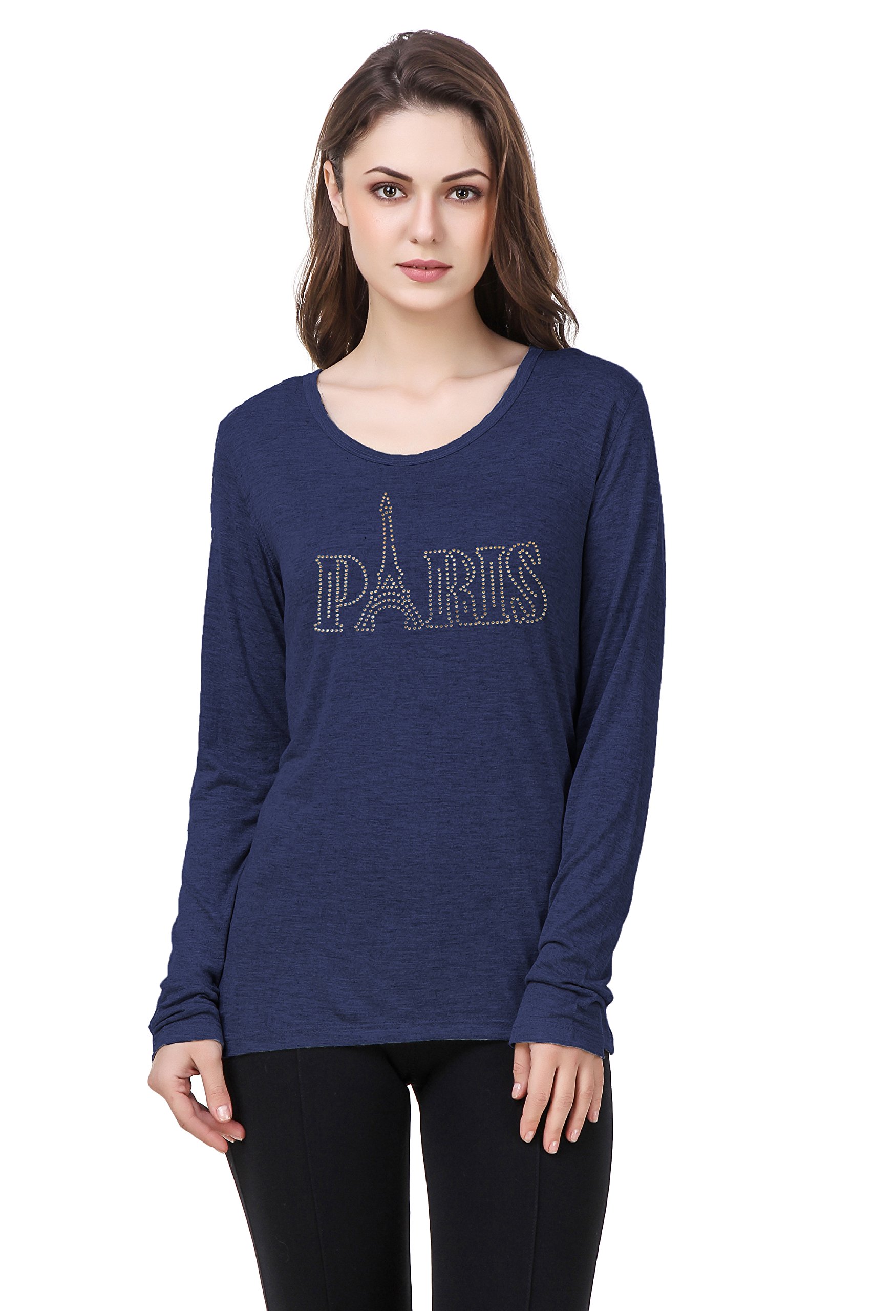 Vibhinta Solid Women's Round Neck Navy T-Shirt