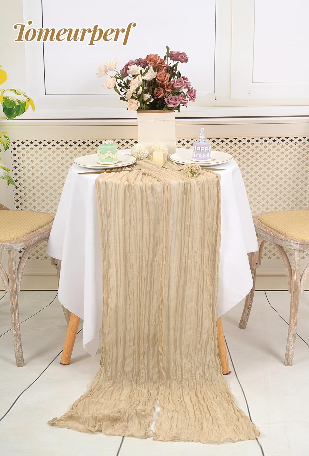 16 Pack 10Ft Cheesecloth Table Runner Beige, 20 x 120 Inch Rustic Gauze Boho Cheese Cloth Table Runners Wedding Long Table Runner for Wedding Party Bridal Shower Table Decoration