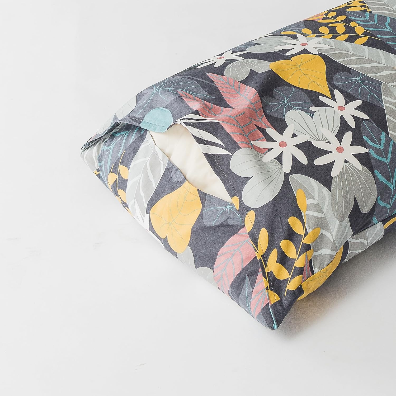 YuHeGuoJi Black Tropical Duvet Cover King 100% Cotton 3 Pcs Set 1 Colorful Boho Floral Duvet Cover with Zipper Ties 2 Pillowcases Farmhouse Yellow Blue Botanical Leaves Print Bedding Set Soft - Image 6