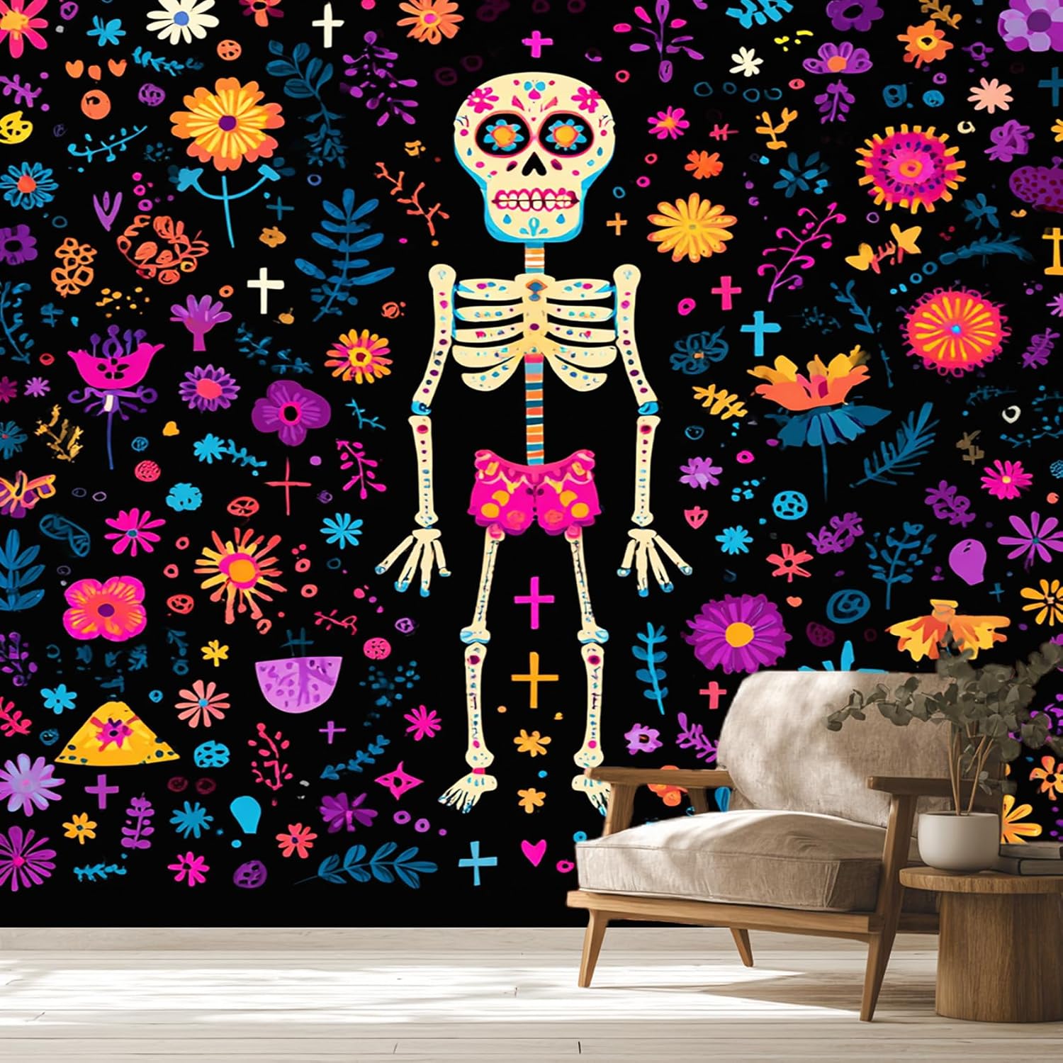 Generic Sugar Skull Wallpaper & Wall Murals, 79" W x 55" H - Day of The Dead Wall Mural Decoration, Mexican Home Decor for Bedroom, Living Room, Waterproof - Not Peel and Stick - Ha1632