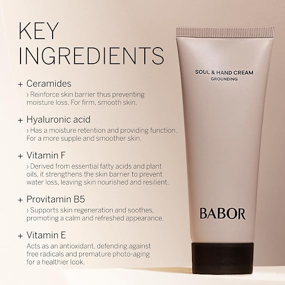 BABOR Soul & Hand Cream Hand Cream for Dry Hands, Anti-Ageing Moisturising Cream, Quick-Absorbing Hand and Nail Cream, Intensive Hand Care, with Hyaluronic Acid, Vegan, 100 ml