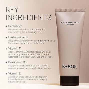 BABOR Soul & Hand Cream Hand Cream for Dry Hands, Anti-Ageing Moisturising Cream, Quick-Absorbing Hand and Nail Cream, Intensive Hand Care, with Hyaluronic Acid, Vegan, 100 ml