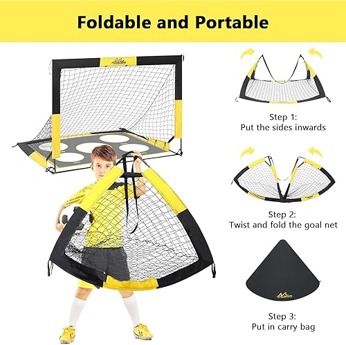 Miniatura 6 de MoKo Soccer Goals for Backyard, 5×4 FT Large Size Pop Up Goal Net with Target Panel, Portable Soccer Training Equipment for Kids Practice, Outdoor