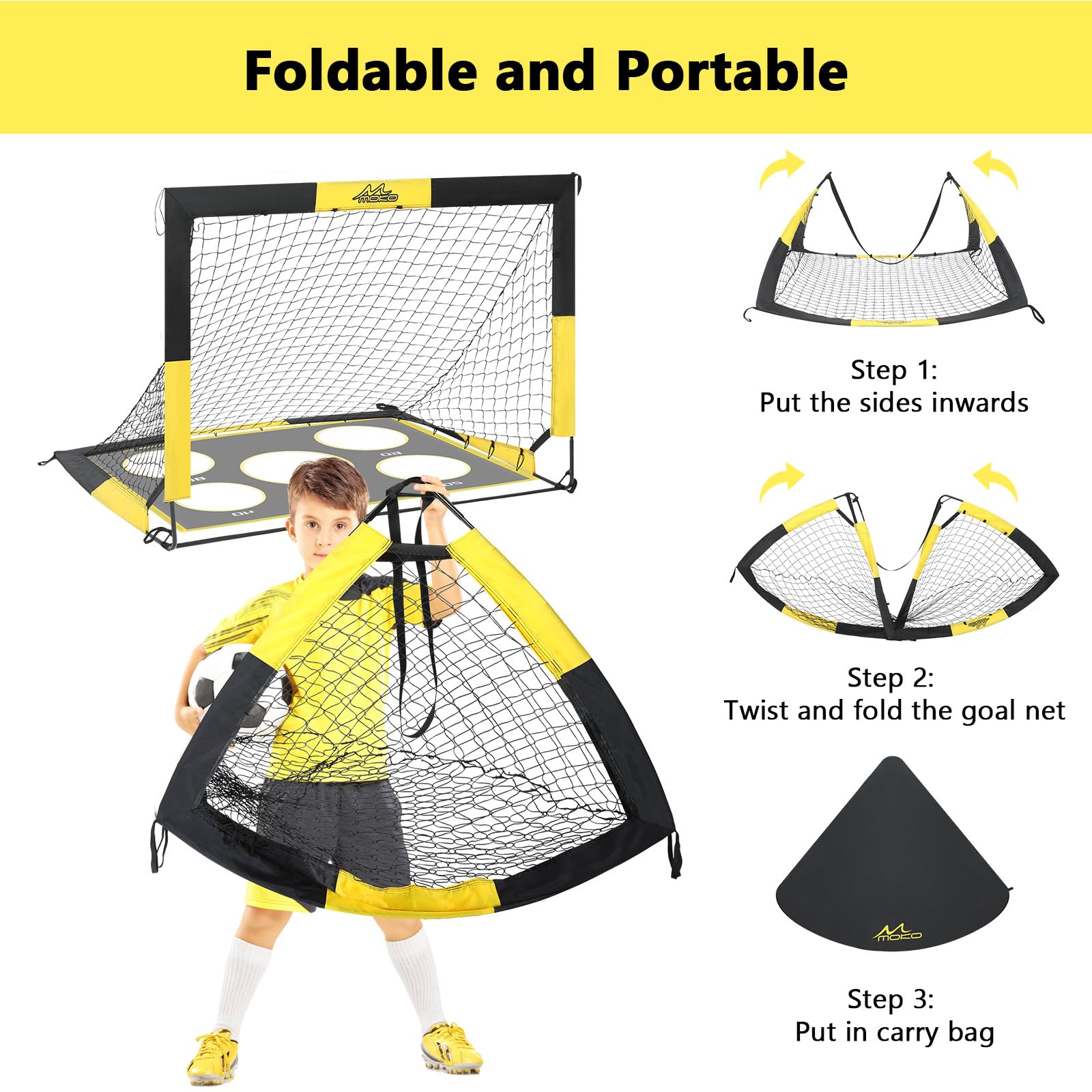 MoKo Cage De Foot 2 En 1 – But Avec 5 Cibles, Poteaux Fibre De Verre, Sac De Transport, Pour Jardin Et Extérieur