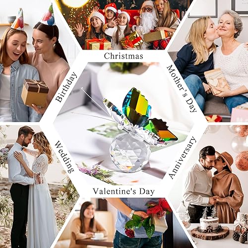 Miniatura 3 de YWHL Bonita figura de mariposa de cristal, hecha a mano, estatua de mariposa de cristal con base de bola de cristal, adorno de animal, regalos