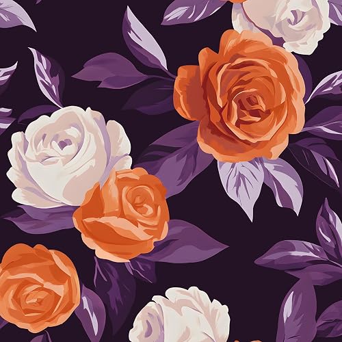 HENNOR Purple White Vintage Floral Peel and Stick Wallpaper 17.5" x 118"