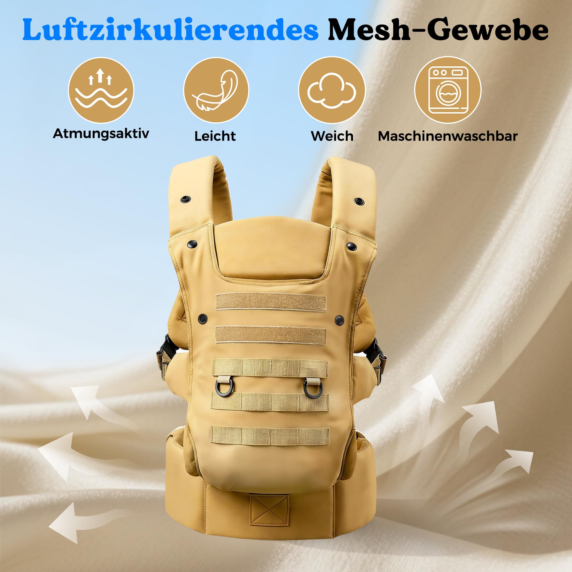 Portabebé TáCtico Para Padres, Portabebé Para NiñOs PequeñOs (4-36 Meses) - Portabebés ErgonóMico 3 En 1, Saludable Para La Cadera, Portabebés Para Paseos Y Viajes Caqui
