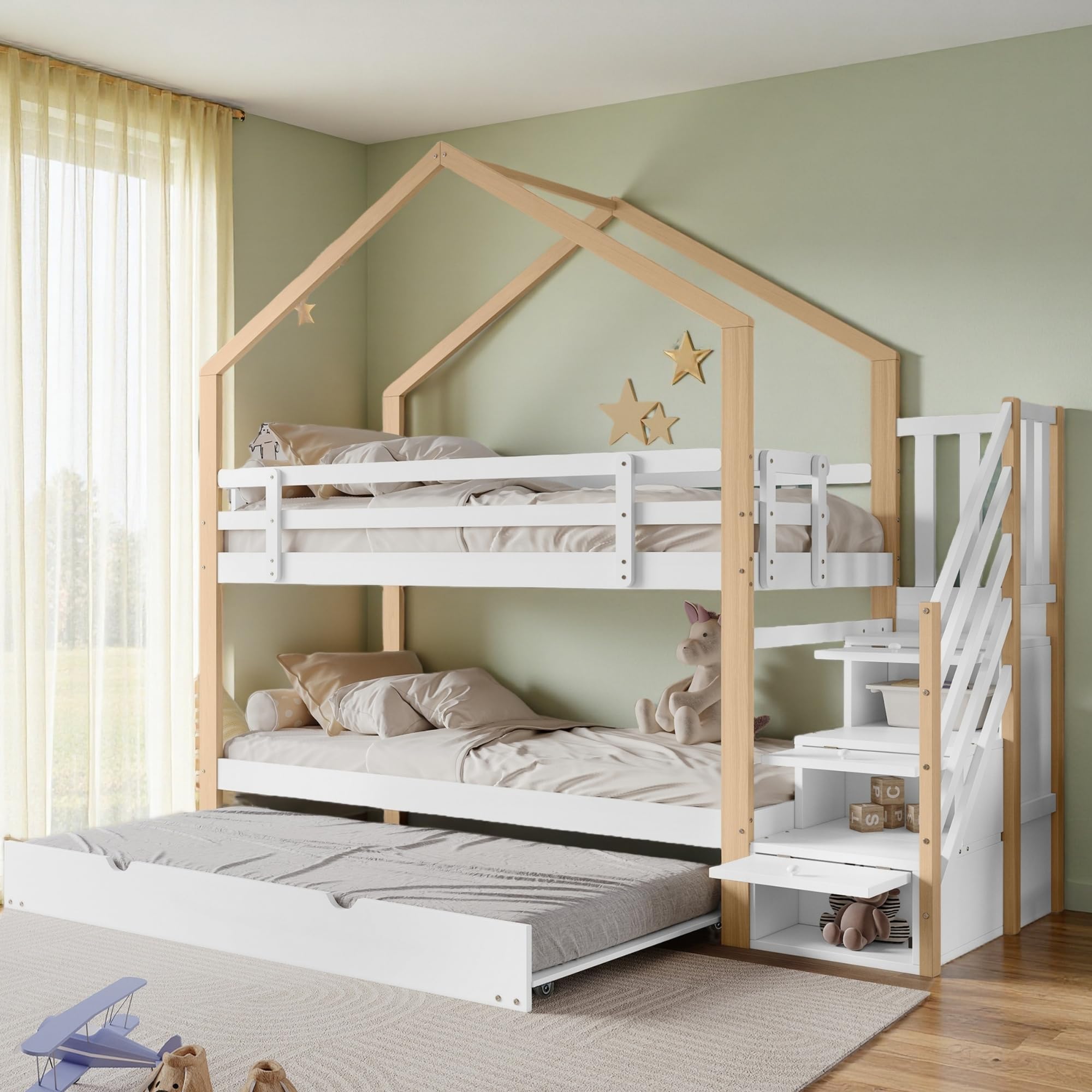 Sapgaks Lit Superposé Enfant 90x200cm avec Barrière Anti-Chute et Échelle de Rangement