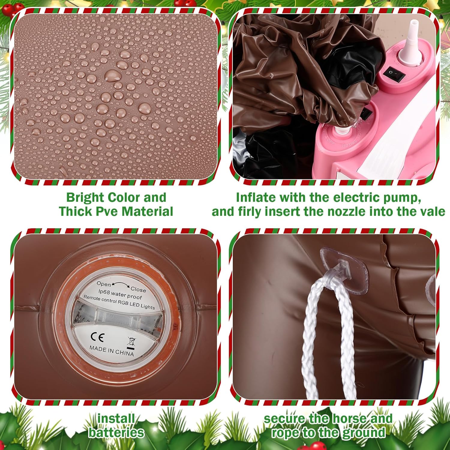 Soulchen 2 Pcs Christmas Inflatables Horse 3.2ft Blow up Horse with Built in LED Lighted Outdoor Farm Animal Cute Clydesdale Decoration with Xmas Bell for Holiday Party Garden Lawn Yard - Image 6